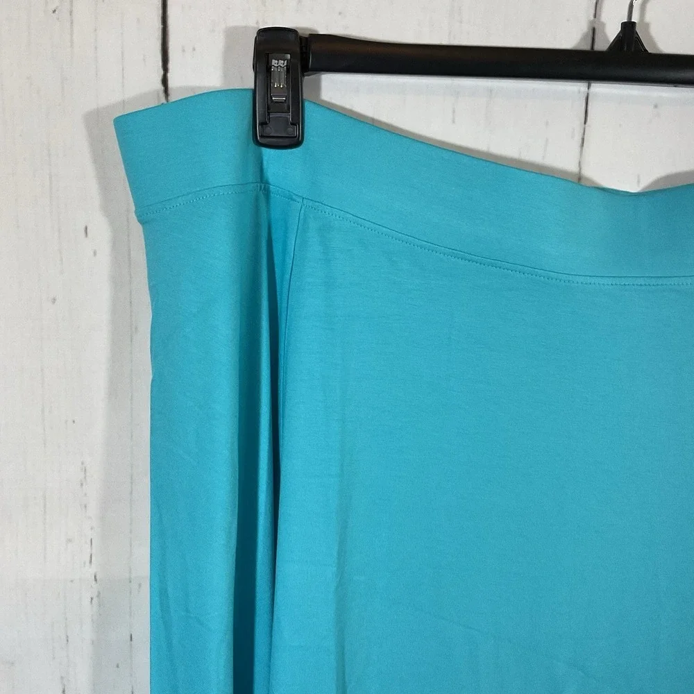 Lands‎ End Maxi Long Skirt 3X 24W-26W Blue Wide Waist Flowy Beach Resort Coastal